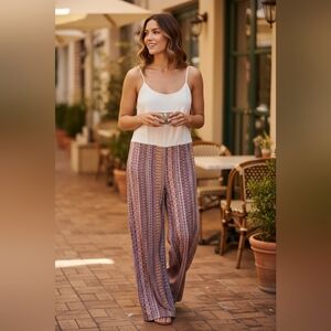 Wide-Leg Printed Palazzo Pants in Mauve
